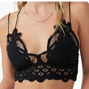 Free People Black Bralette Crochet CrissCross Lace Adjustable Straps Sz M NWOT